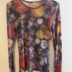 Urban Outfitters Out From Under - floral mesh long sleeve top - size L